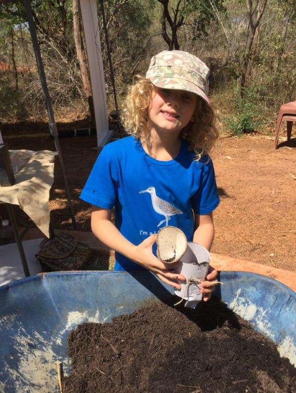 Adelaide De Bruyn enjoys a plant potting activity at the Broome Botanical park