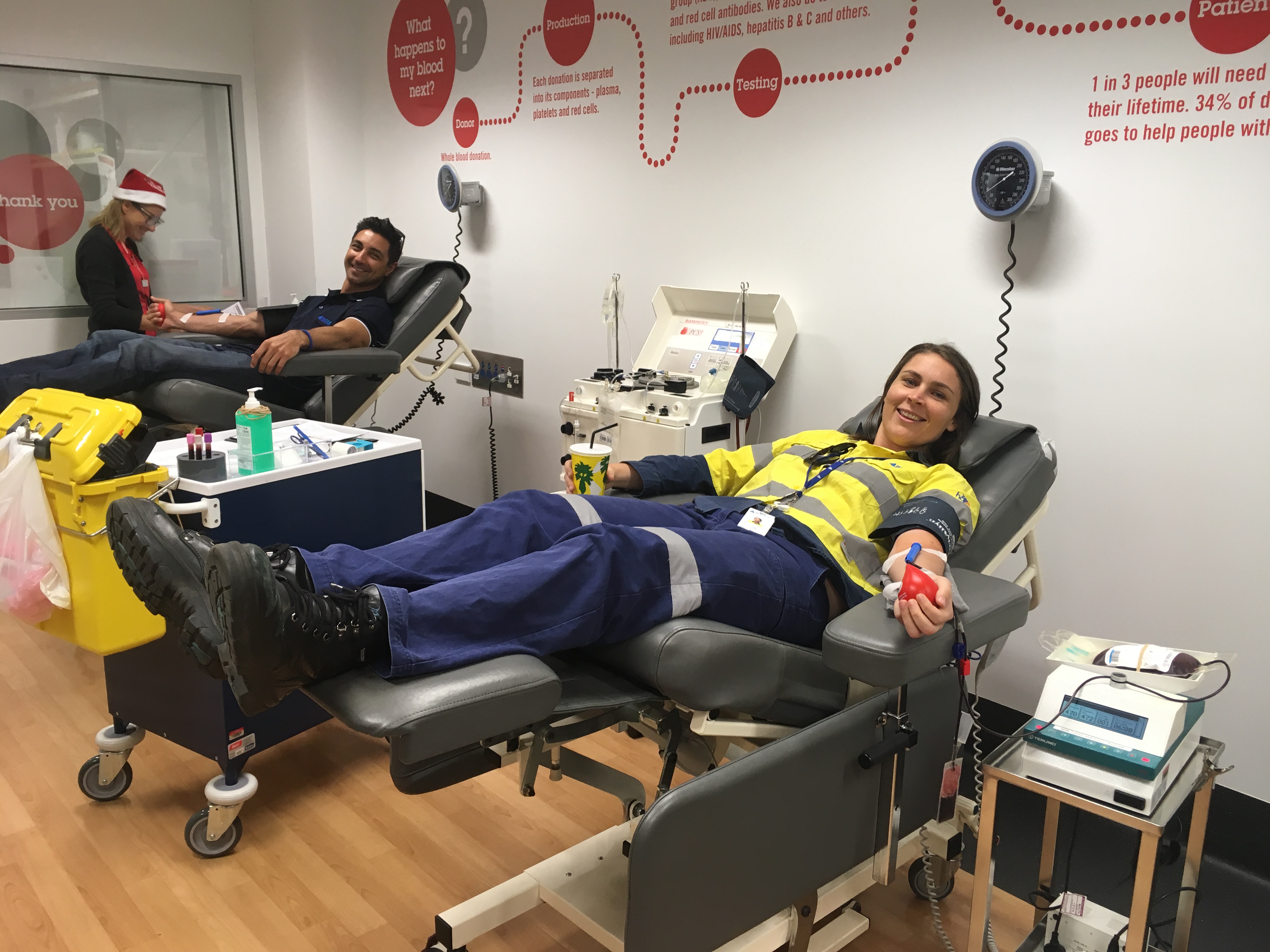 Water Corporation employees from Bunbury roll up their sleeves to donate blood