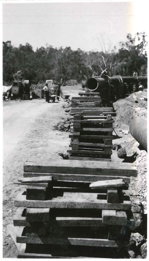 Construction work on the Great Southern Towns Water Supply Scheme at the Collie River Crossing in 1958